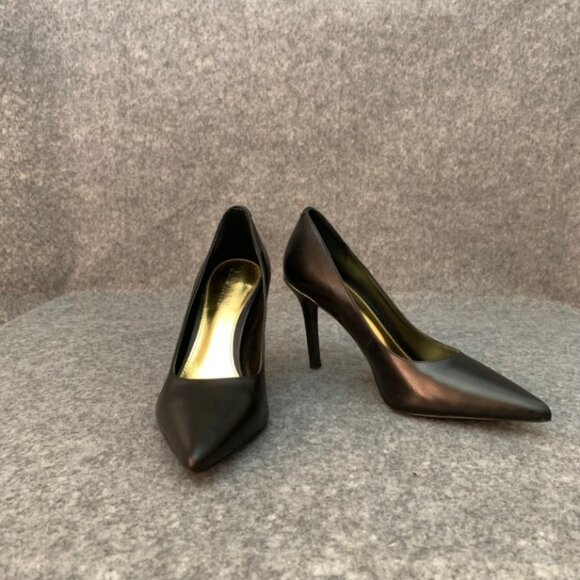 Lauren Ralph Lauren Sarina Women's Black Leather Heel Pointed Toe Pump Shoes - Picture 3 of 13